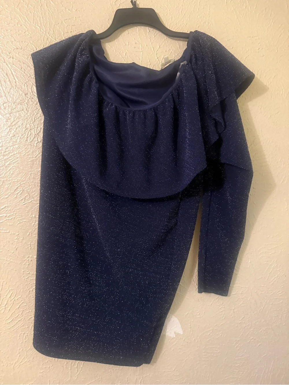Navy Blue Shimmer Off-the-Shoulder Cocktail Dress 2x